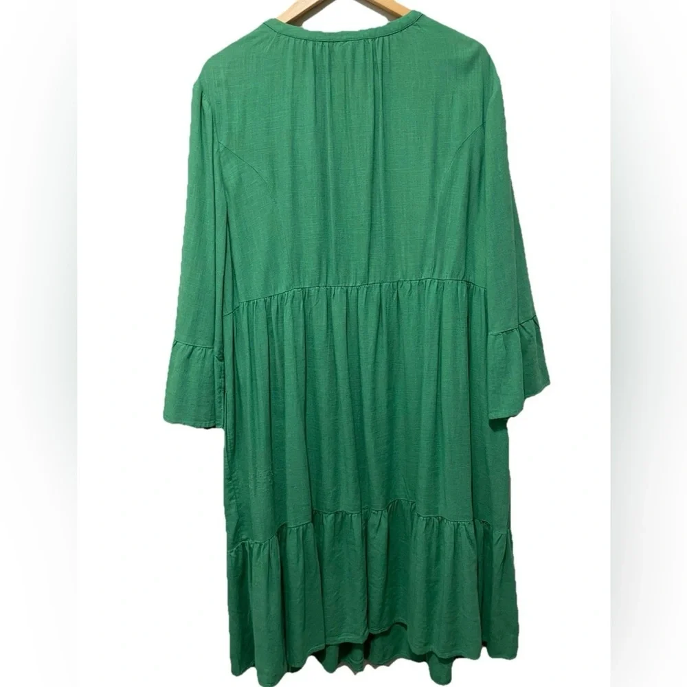 J.Jill Kelly Green Linen Blend Midi Dress V-Neck Tiered Bell Sleeve 2X - Picture 5 of 7